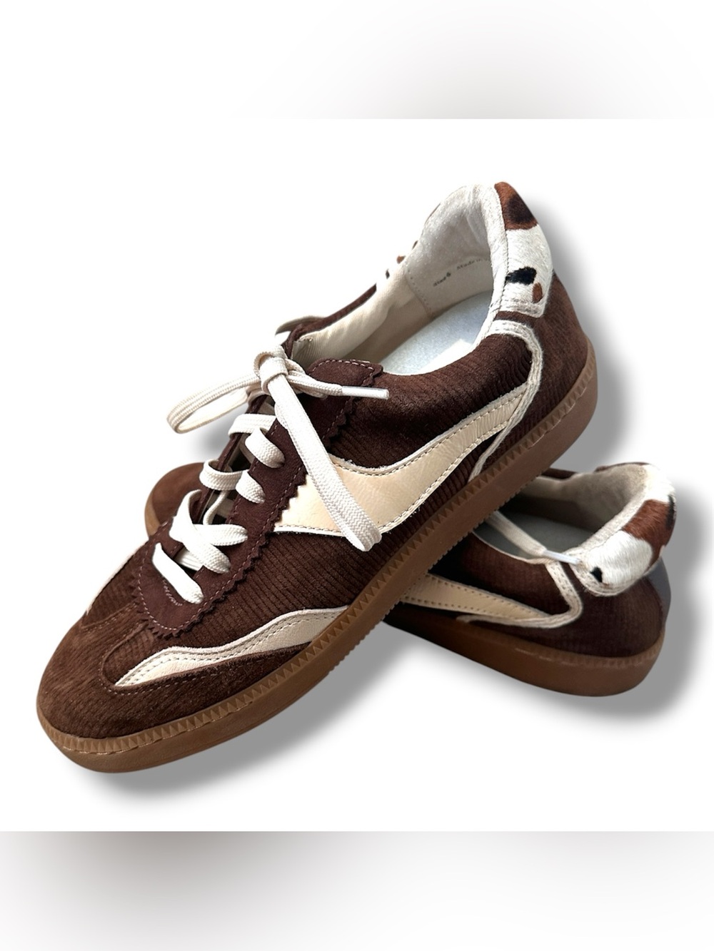Dolce Vita Notice Sneakers Chocolate Corduroy Womens Size 6 Cow Print Sporty